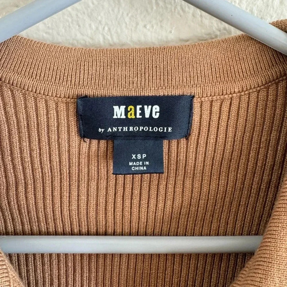 Maeve by Anthropologie XSP Ribbed Slim Button Down Collared Cardigan - Picture 3 of 7